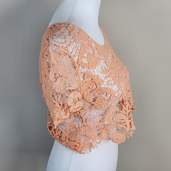 Lace Crop Top Mesh Womens Medium Cotton Peach Fairy Y2K Style Festival Boho Top - Picture 3 of 12